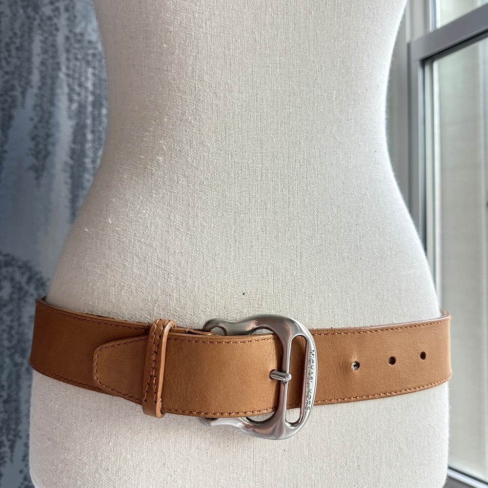 Michael Kors Tan Leather Belt with Silver Buckle